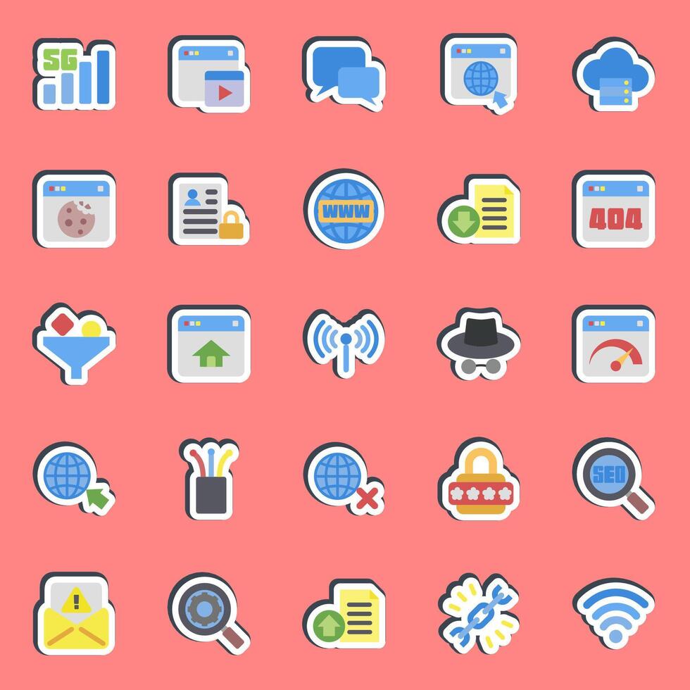 Sticker set of internet. Internet network elements. vector