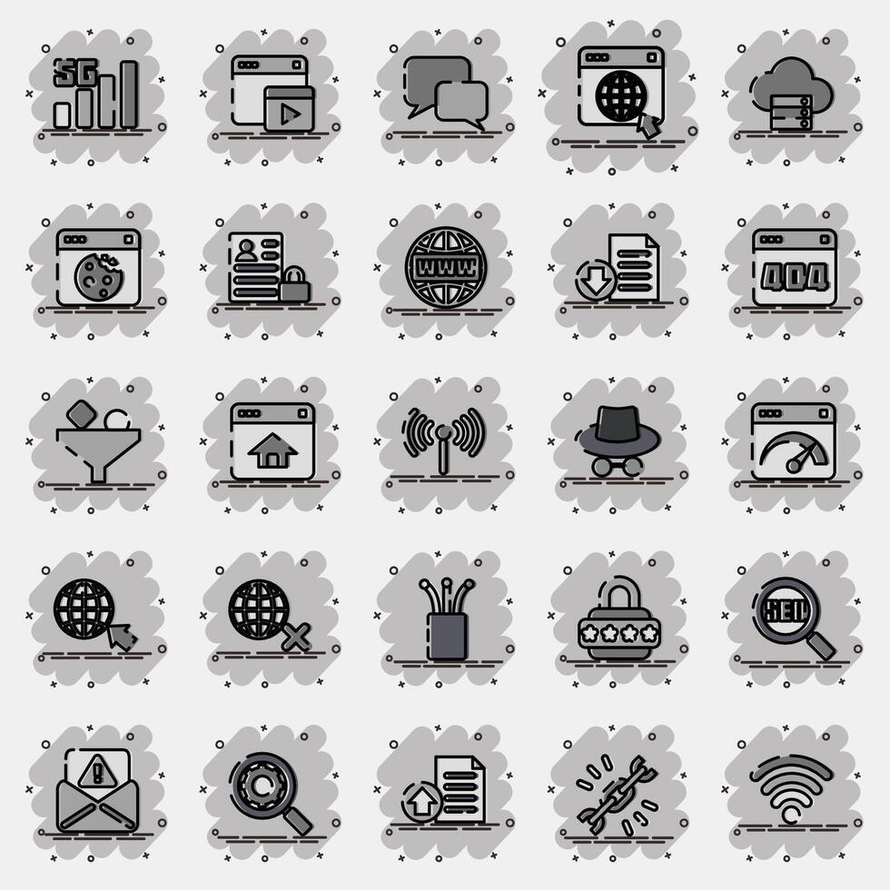 Icon set of internet. Internet network elements. Icon in comic style. vector