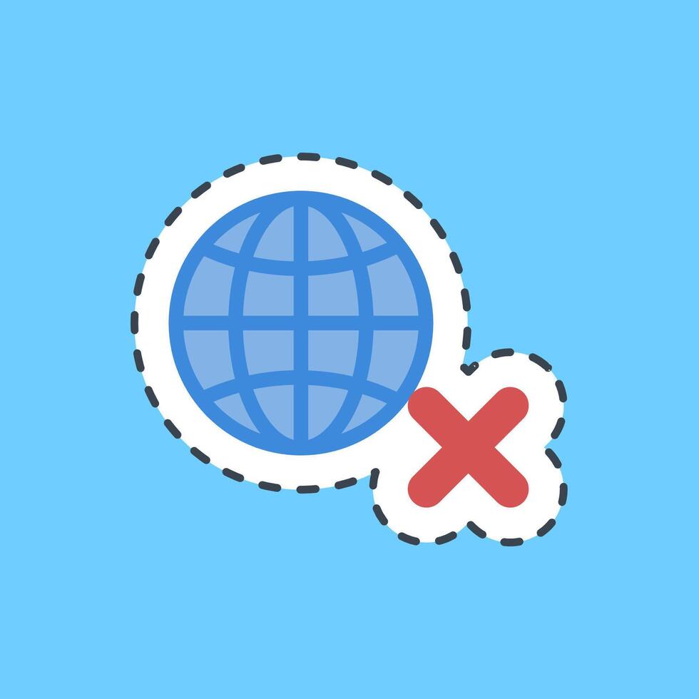 Cutting line sticker no internet. Internet network elements. vector