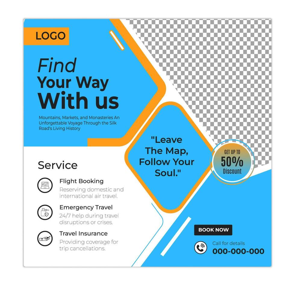 Family trip social media posts and web banner square design template vector