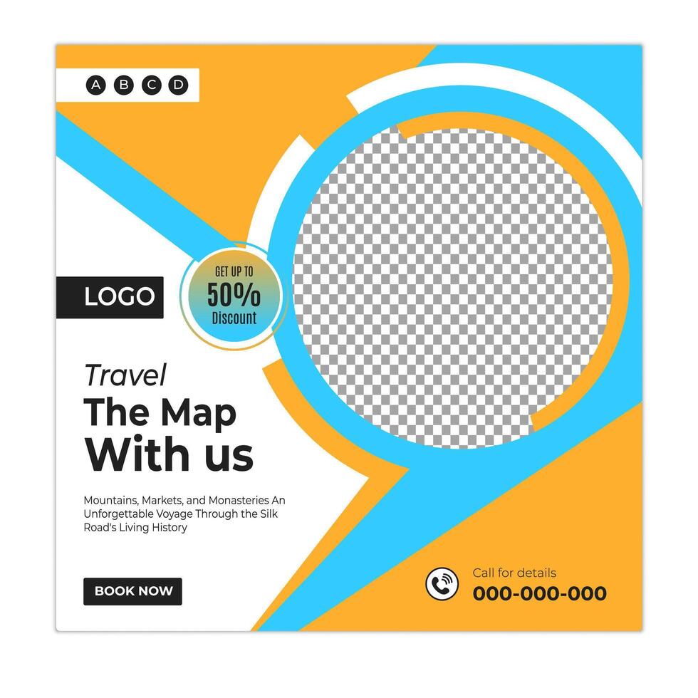 Vacation and getaway social media posts and web banner square design template vector
