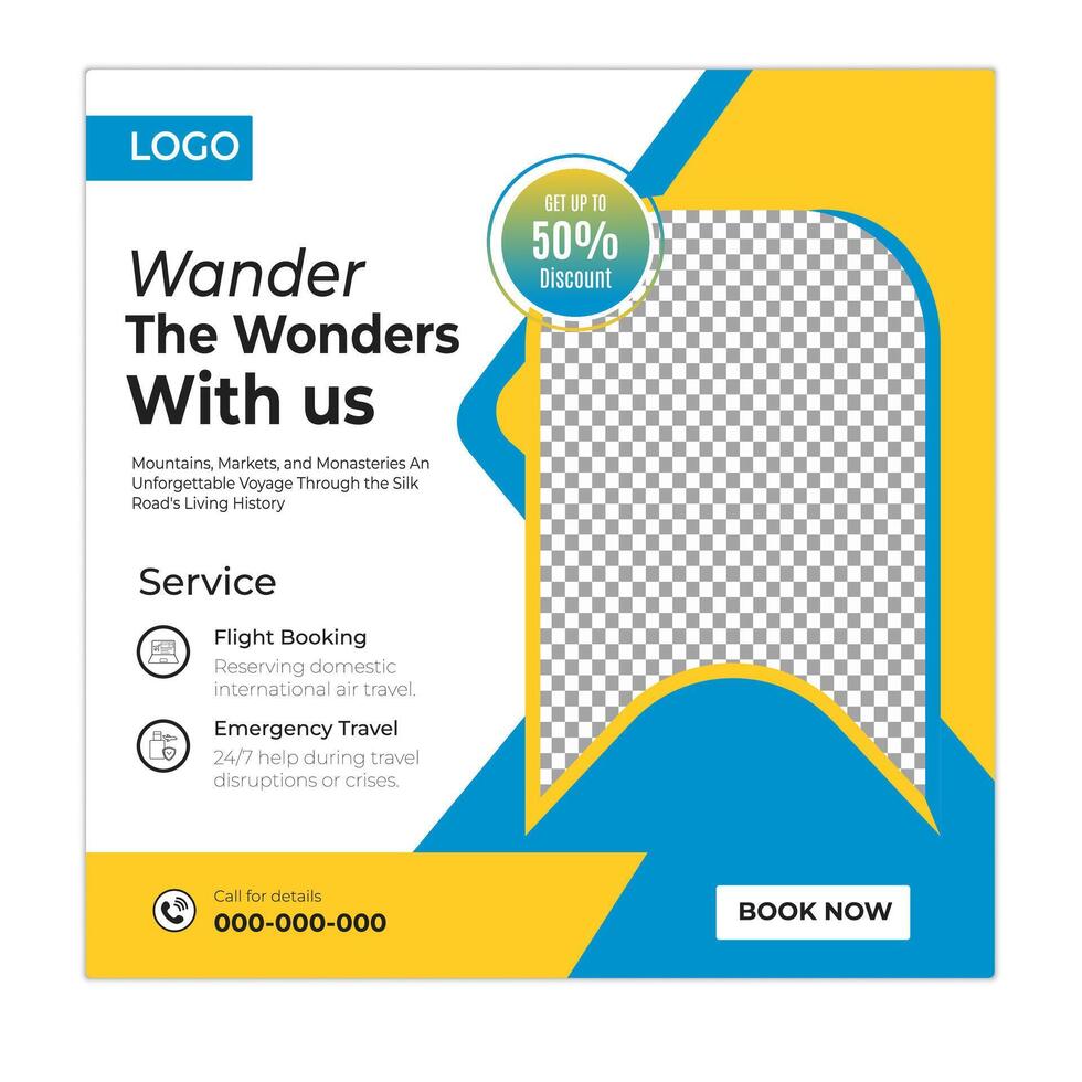 Travel inspiration social media posts and web banner square design template vector