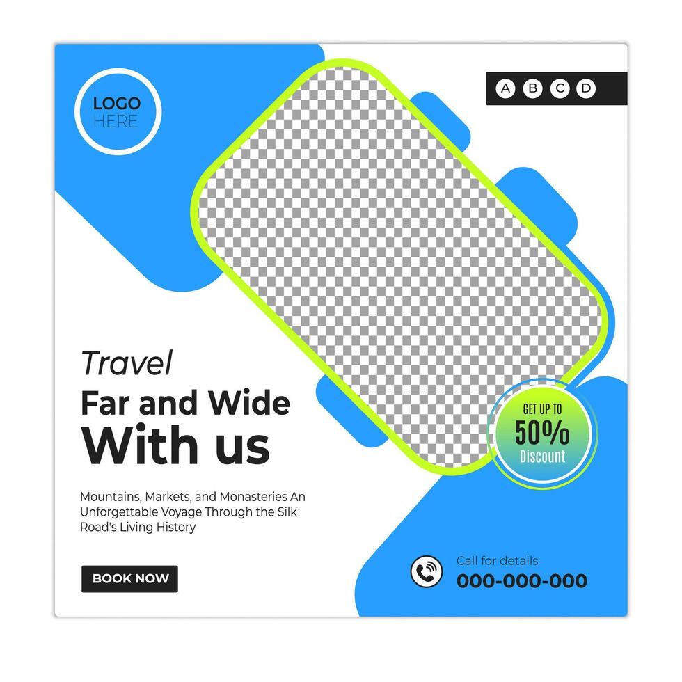Luxury and leisure travel social media posts and web banner square design template vector