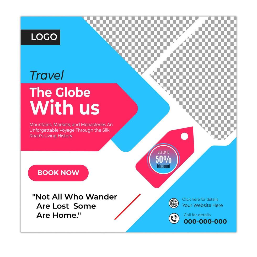 Holiday trip promotion social media posts and web banner square design template vector