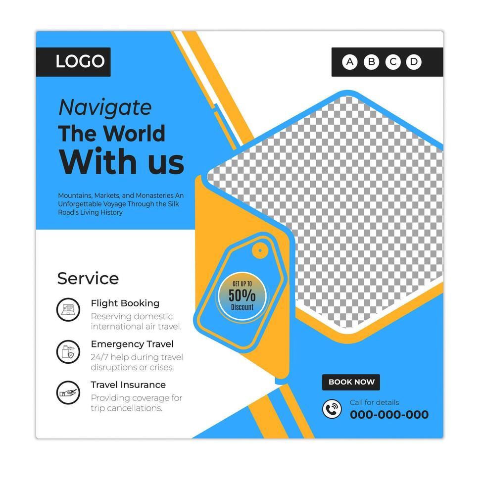 Cultural tour social media posts and web banner square design template vector