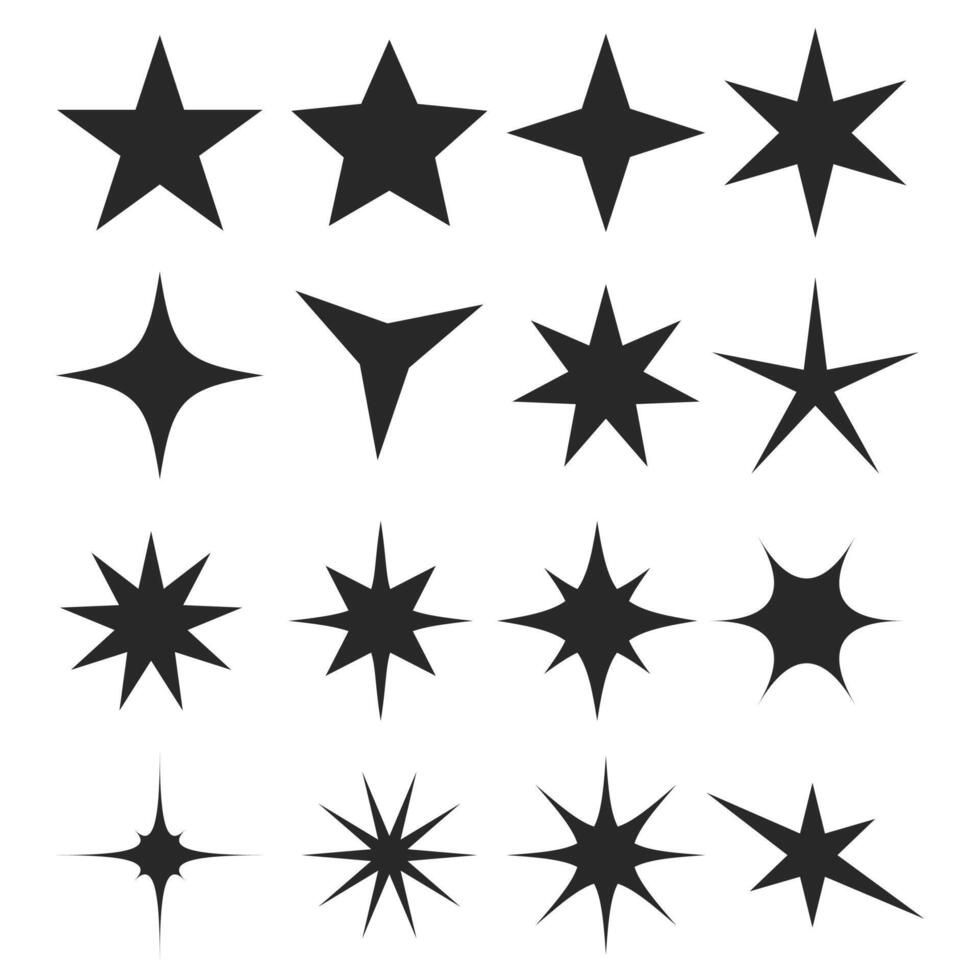 icon set of different star shapes in silhouette colors vector