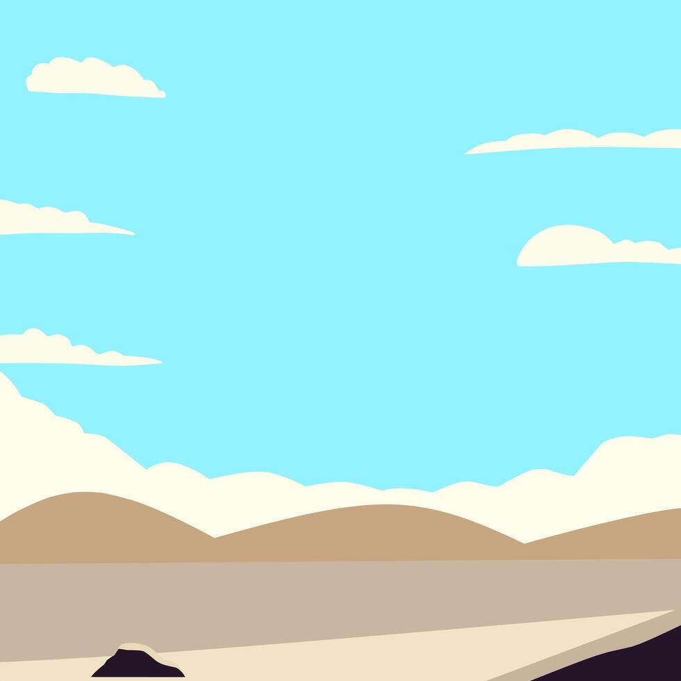 Flat desert landscape with mountains and bright blue sky. Minimalist style ideal for nature and travel themes with serene tones vector