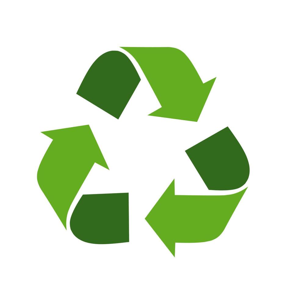 Recycling symbol in green flat style, representing waste management, sustainability, and eco responsibility. Ideal for environmental campaigns and clean earth concept vector