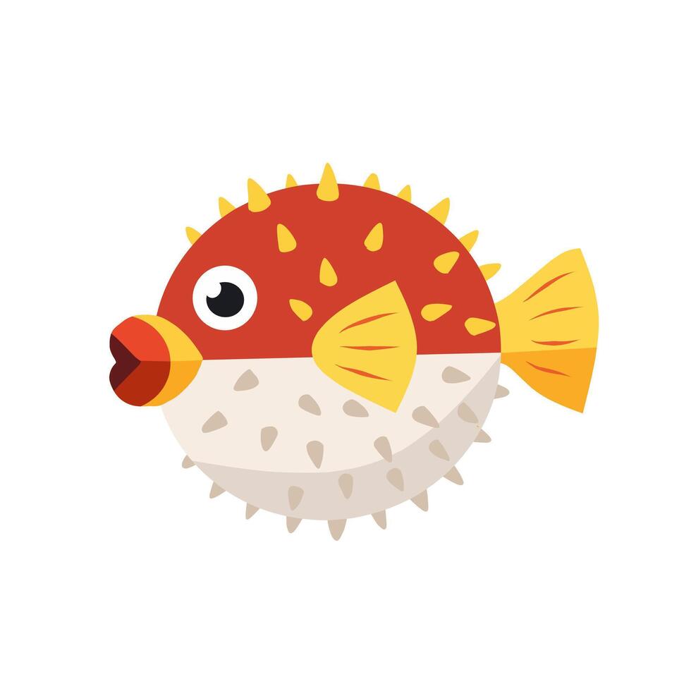 Funny and colorful pufferfish illustration with spines and big eyes, in a cartoon style. Great for underwater themes, ocean kids books, or marine life visuals vector