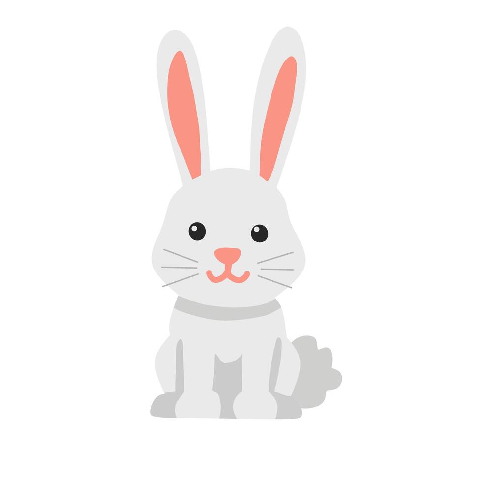 Cute white rabbit with long ears and a sweet smile. Suitable for Easter graphics, pet-themed content, kids' books, or educational materials vector