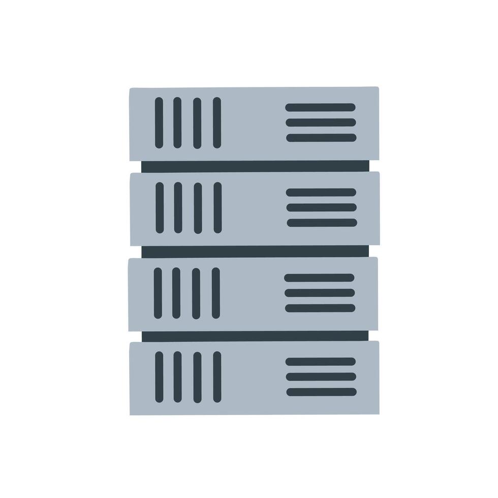 Flat illustration of data storage server rack. Perfect for data center, IT infrastructure, cloud storage, and technology-related visual content vector