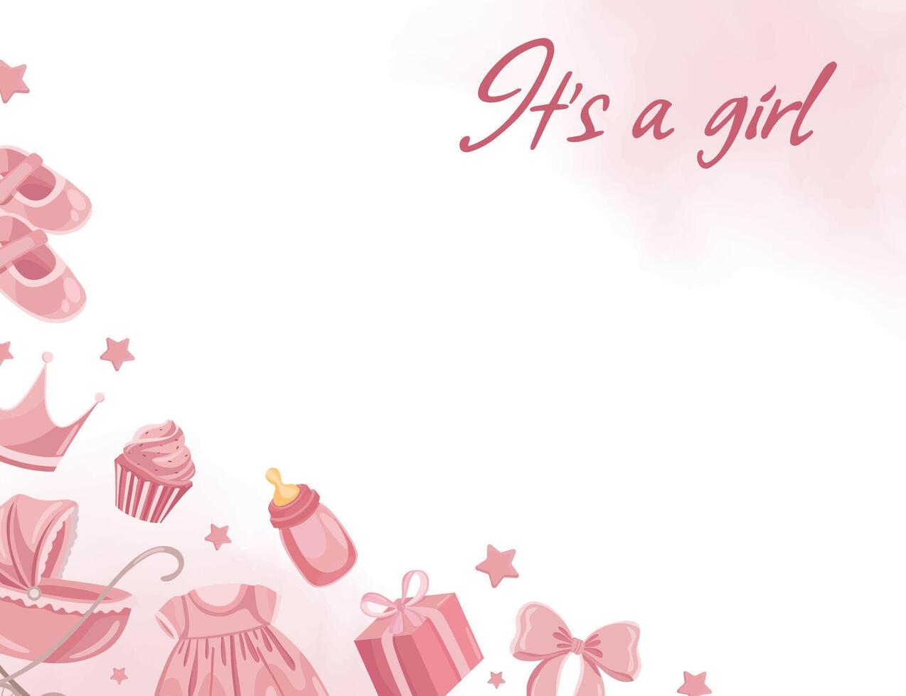 Its a girl pink background with new born elements Baby shower vector