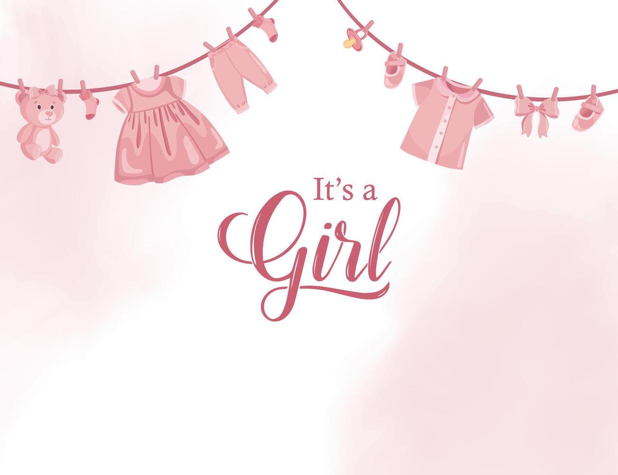 Its a girl cute pink background with baby clothes flat illustrations vector