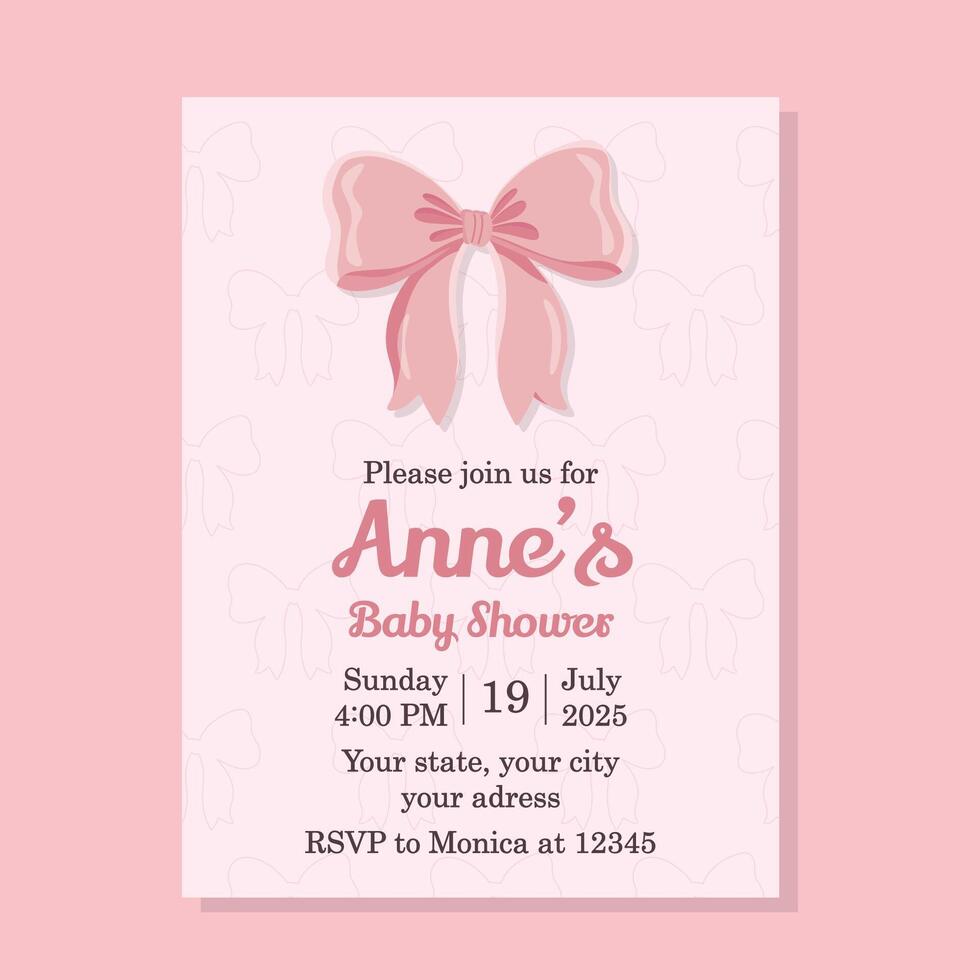 Baby Shower invitation template with cute pink bows Its a girl vector