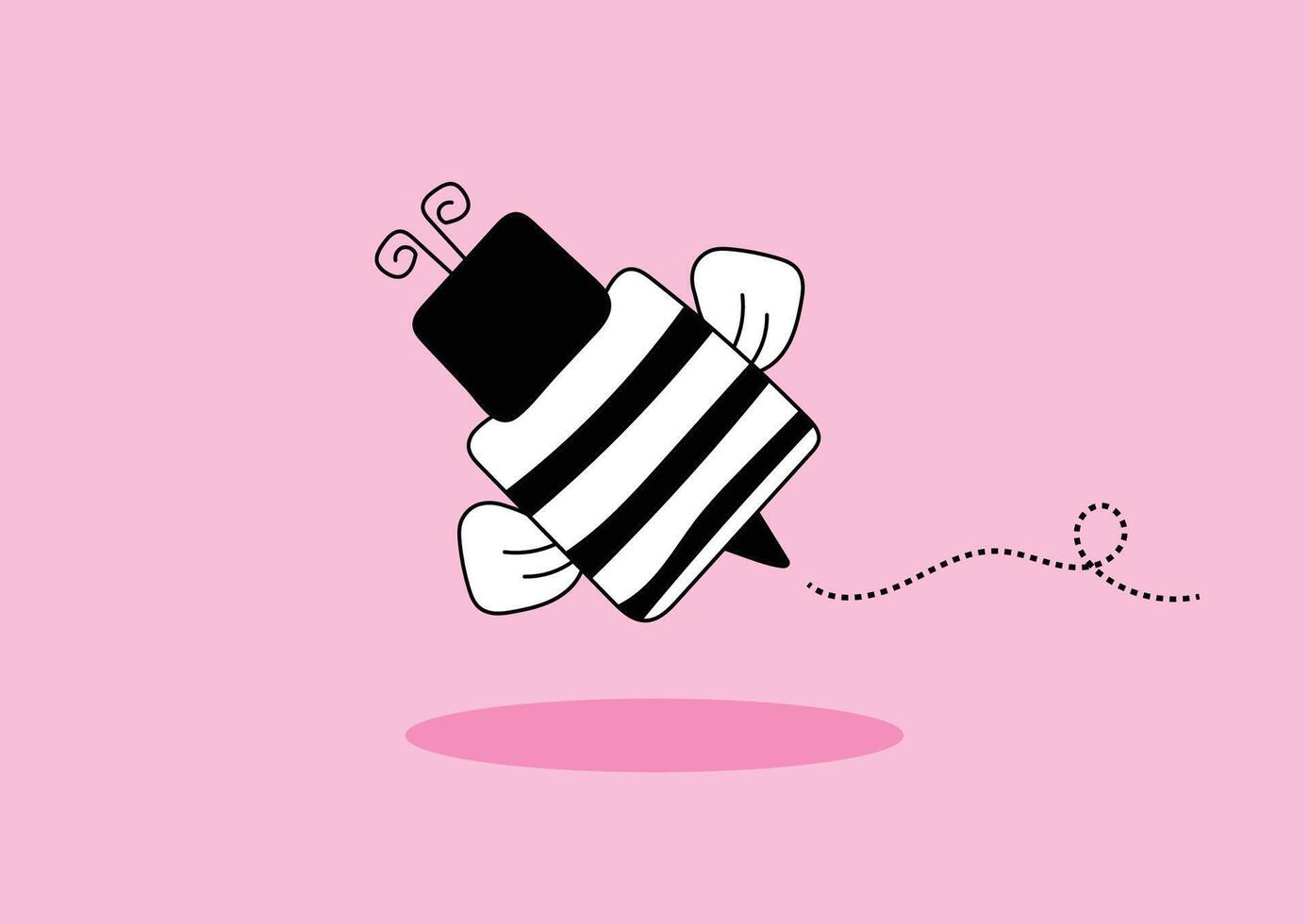 Cute square bee doodle style on a pink background. vector