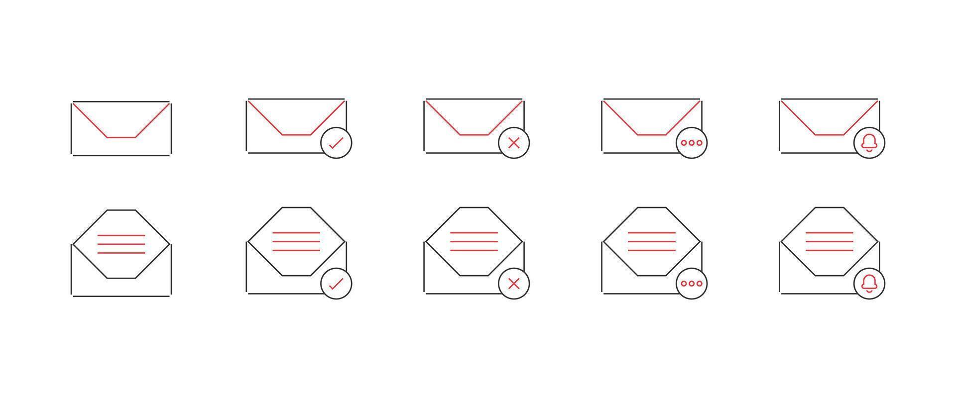 Set of Mail Icons with Editable Stroke Line Style, Isolated on Transparent Background - Illustration vector