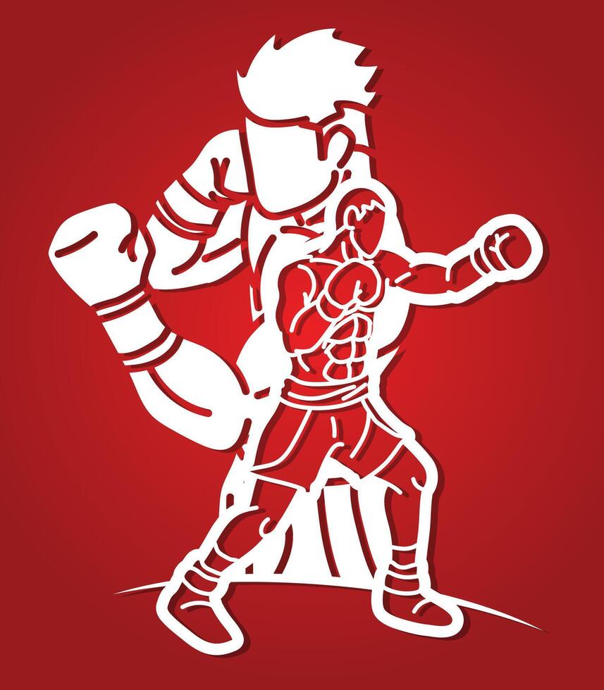 Boxing Sport Group of Boxer Fighter Warrior Mix Action Cartoon Silhouette Graphic vector