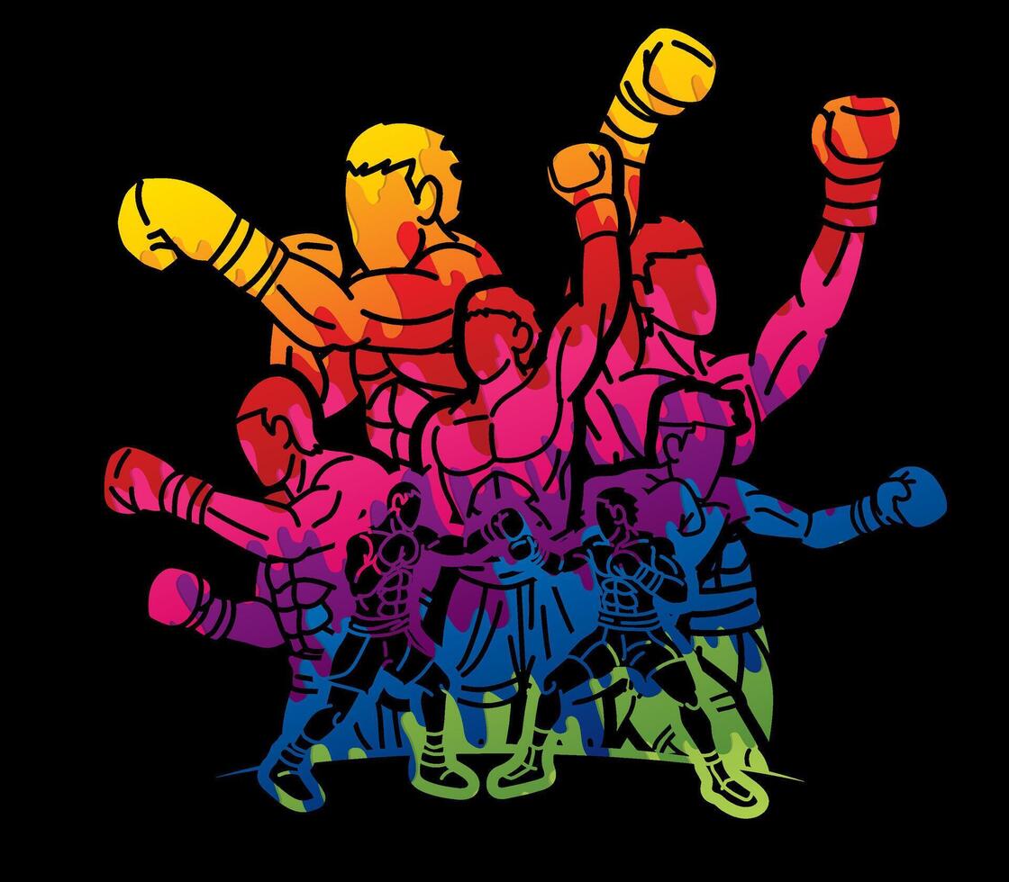 Graffiti Boxing Sport Group of Boxer Fighter Mix Action Cartoon vector