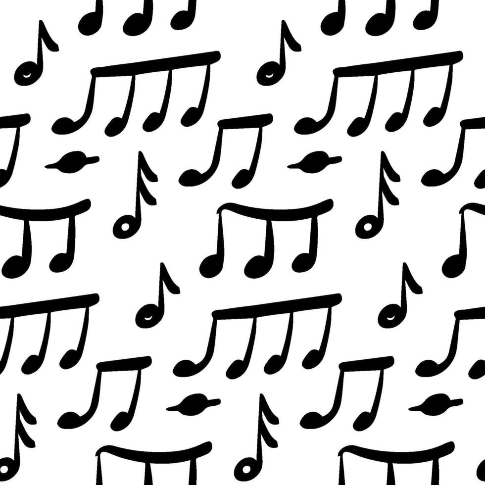 Seamless black music note pattern on white background - minimalist musical design perfect for wallpapers, fabric prints, posters, stationery, wrapping paper vector