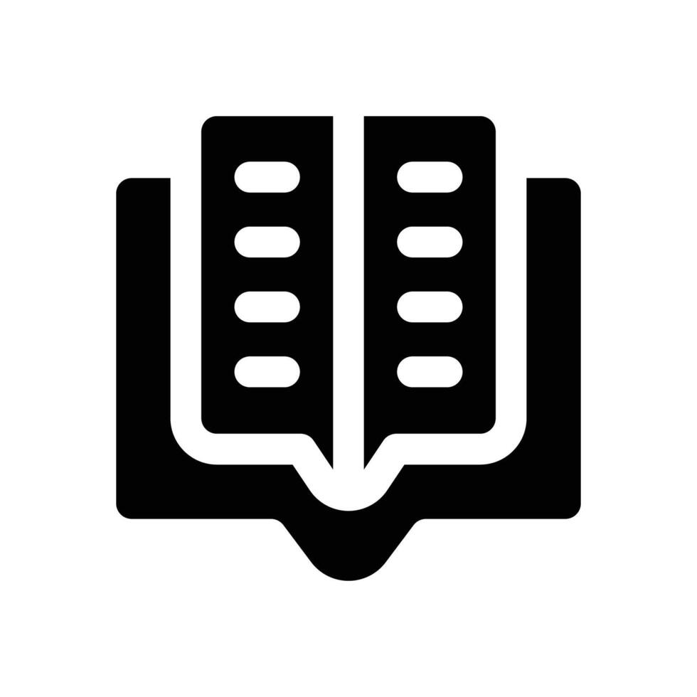open book glyph icon. Strong and solid icon for websites, mobile interfaces, presentations, and visual branding. High quality and easy to edit. vector