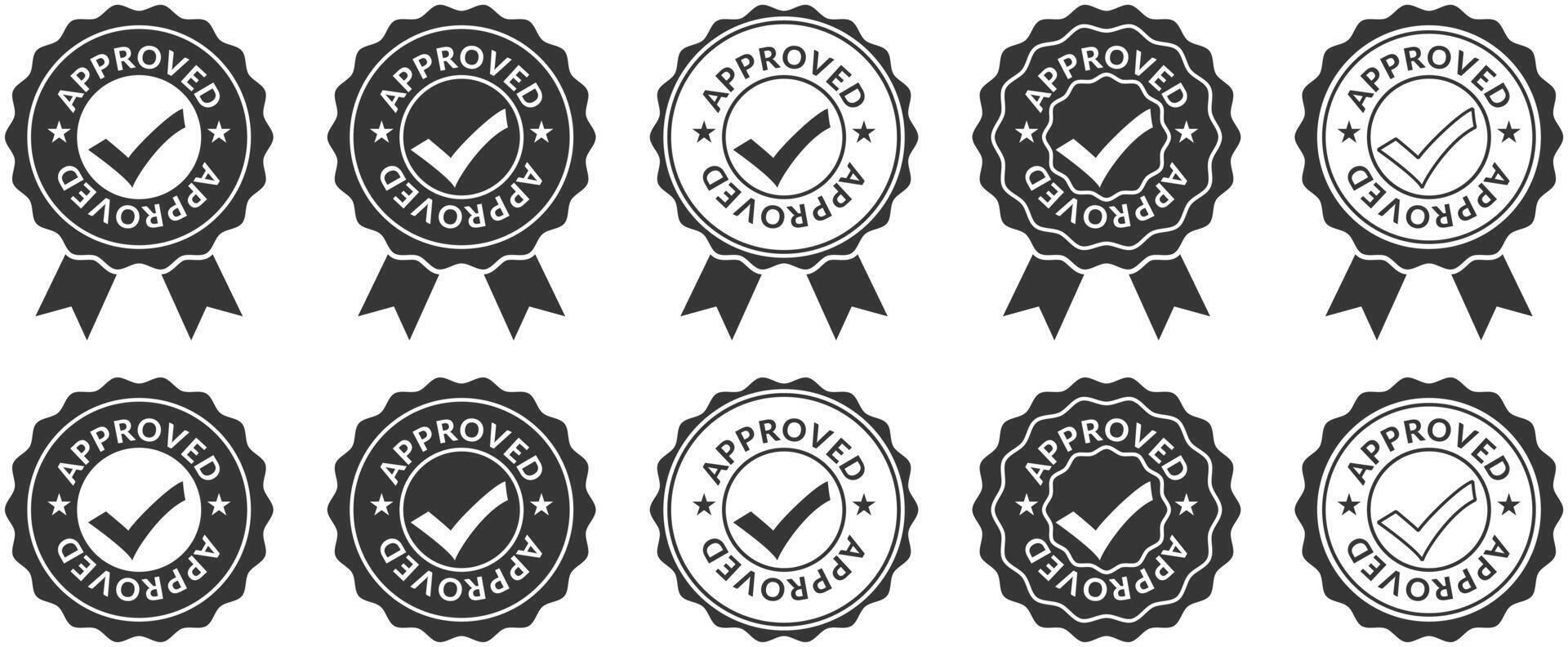 Set of Approved Badges with Checkmarks and Ribbons, Enhance Trust and Credibility for Your Brand or Product vector