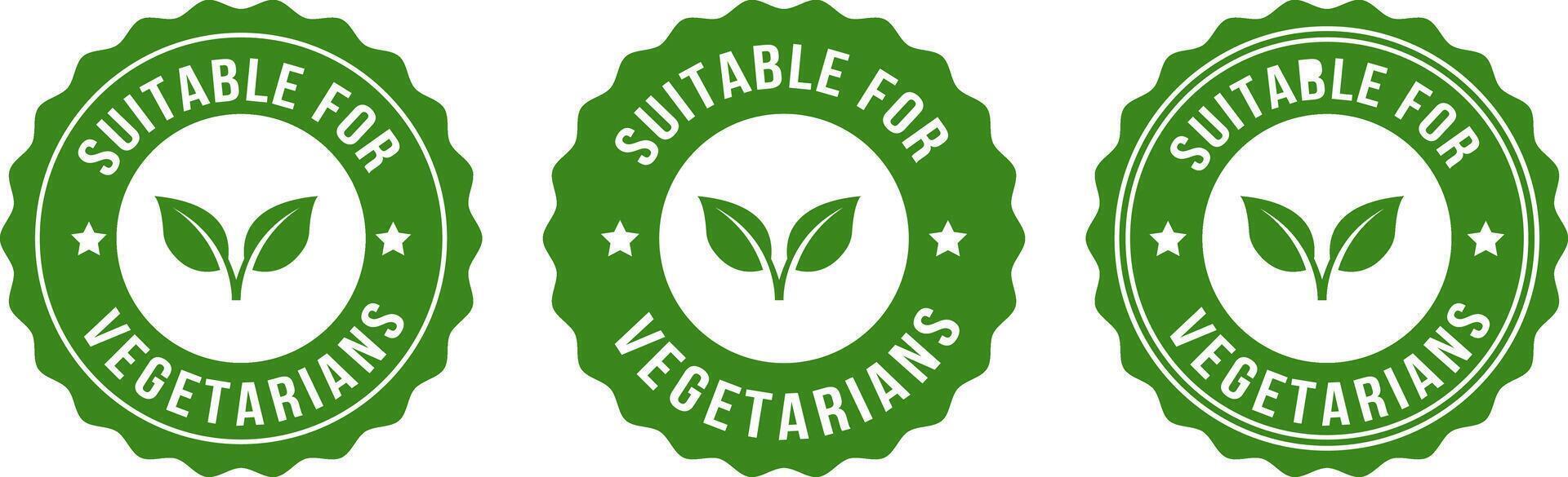 Three green labels with the words sustainable for vegetarians vector