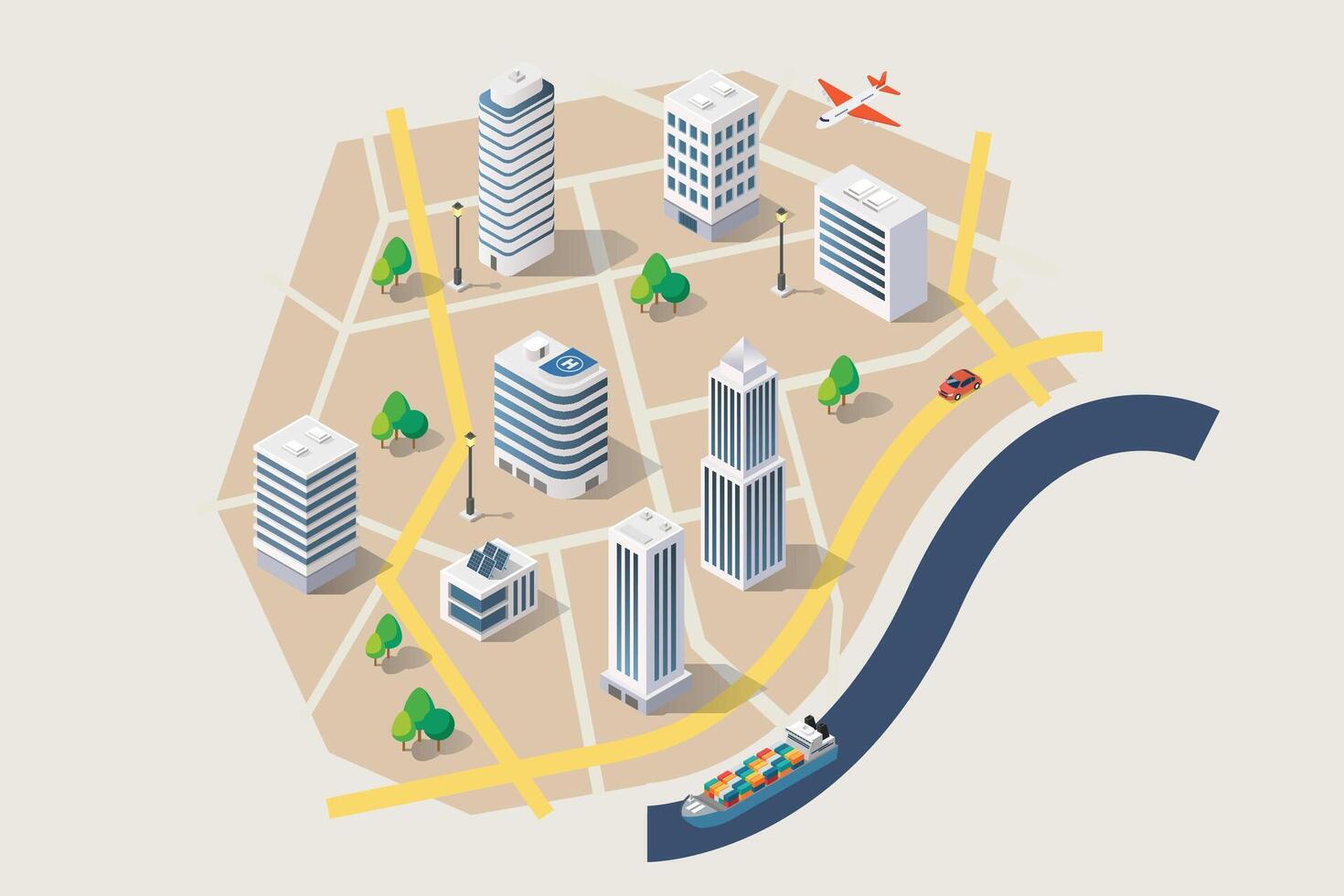 Isometric Map with Road and Street Infographic Design Template vector