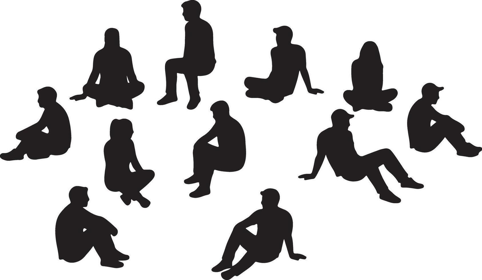 Hand Drawn Minimal People Vectors Featuring Sitting Human Figures for Use in Architectural Drawings CAD Layouts Floor Plans and Urban Planning Presentations