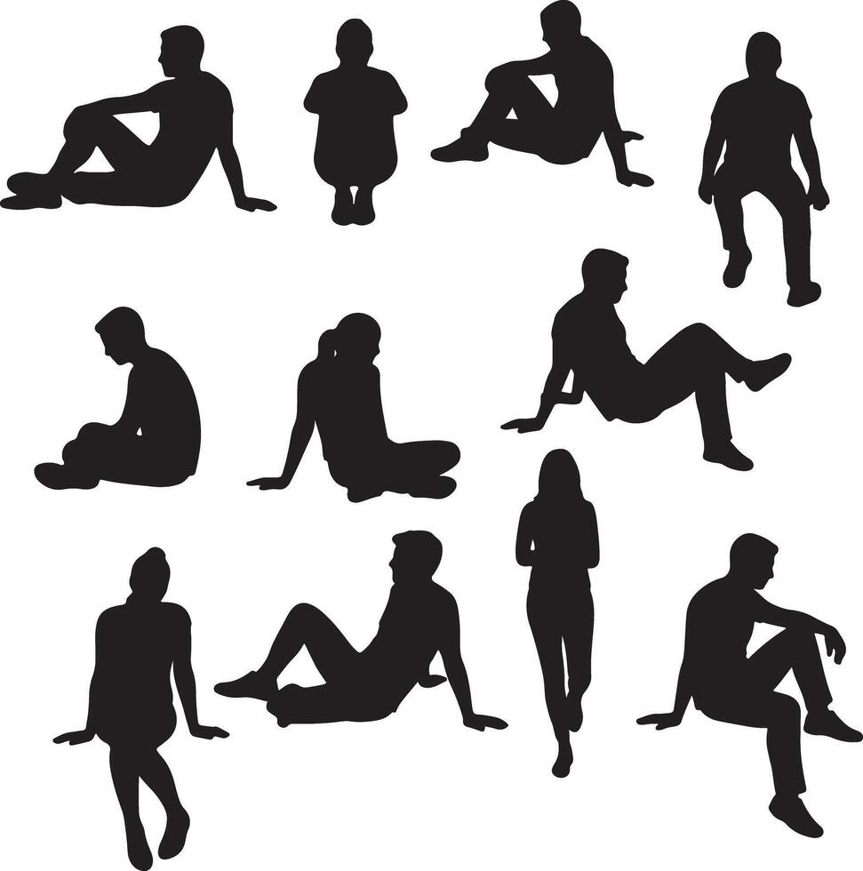 Minimal Hand Drawn Illustrations of Sitting People for Architectural Design Including Human Figures in Relaxed Poses for Floor Plans Urban Scenes and CAD Renderings vector