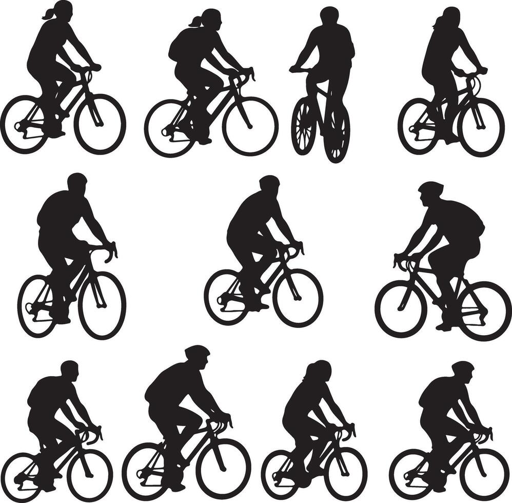 Hand Drawn Minimal Illustrations of People Riding Bicycles for Architectural Use Including Urban Scene Figures for Floor Plans and CAD Layouts vector