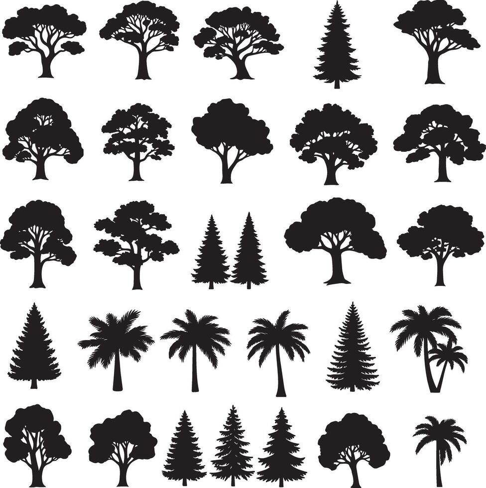 Professional Tree Silhouette Set Clean Black Graphics for Planning, Architecture, and Landscape CAD Design vector