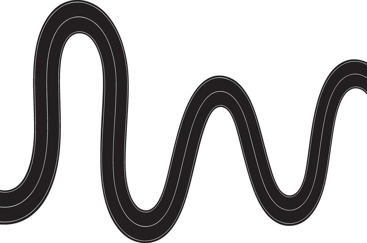 Minimal illustration of a winding road top-down view, isolated curved road design on transparent background for infographics, navigation, or route planning concepts vector