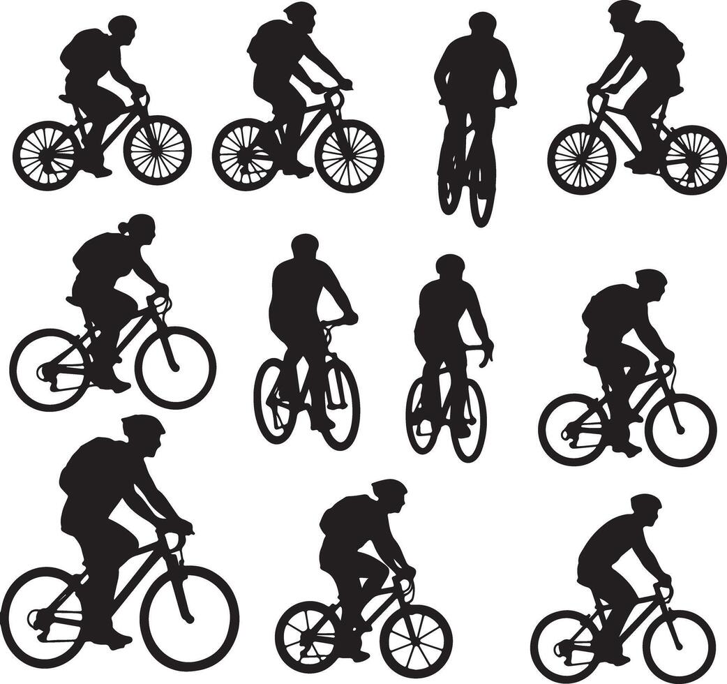Architectural People Vectors in Cycling Poses Minimal Hand Drawn Style Illustrations of Bicyclists for Urban Layouts Site Plans and Elevation Presentations