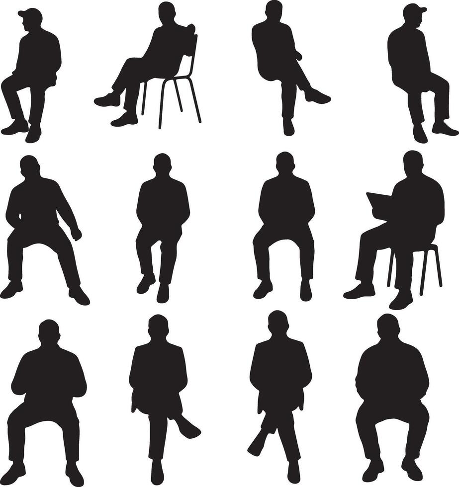 Hand Drawn Minimalist Set of Sitting People for Architecture Including Human Figures in Relaxed and Casual Poses for Layouts Floor Plans and Elevation Drawings vector