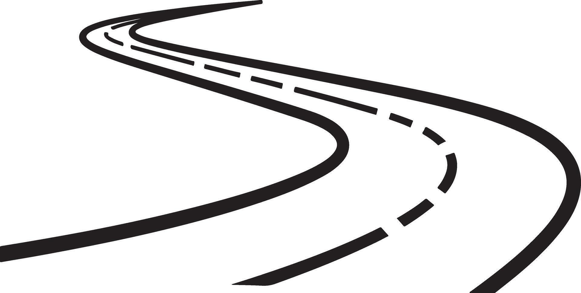 top-down view of simple curved road isolated on transparent background, minimal winding highway design for navigation, digital maps, and transport planning visuals vector