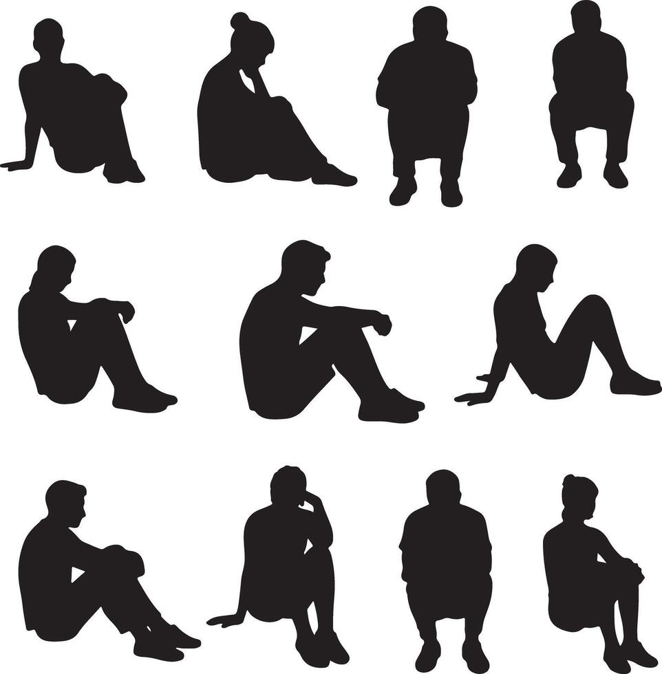 Minimal Hand Drawn Illustrations of Seated People for Architectural Use Featuring Human Figures in Chairs and Benches for Floor Plans Elevations and Urban Designs vector