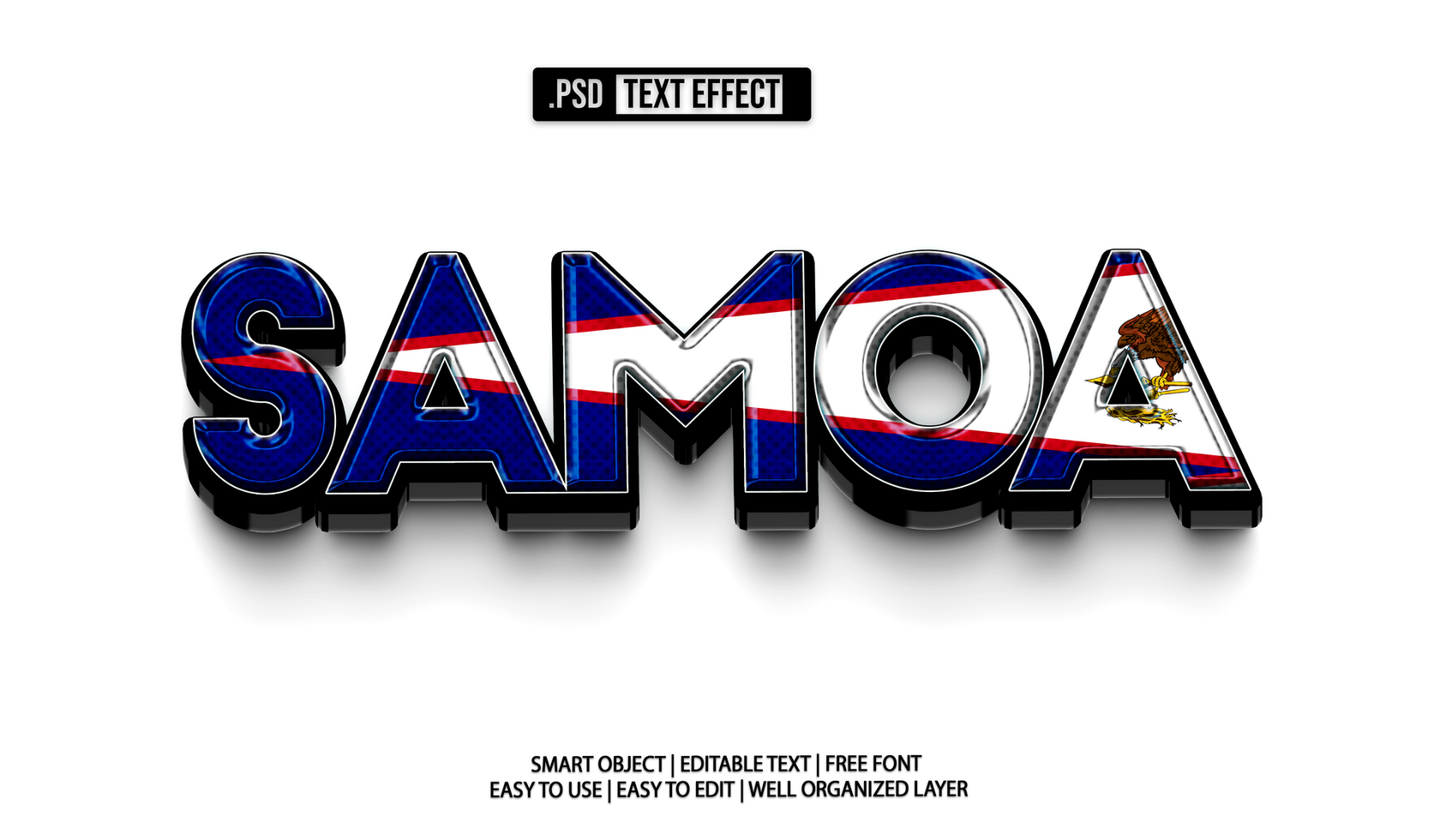 America Samoa Flag Editable Text Effect Template psd