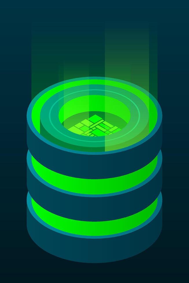 Isometric database. Isometric futuristic server. Big data isometric. Cloud computing and file cloud storage. Isometric vector