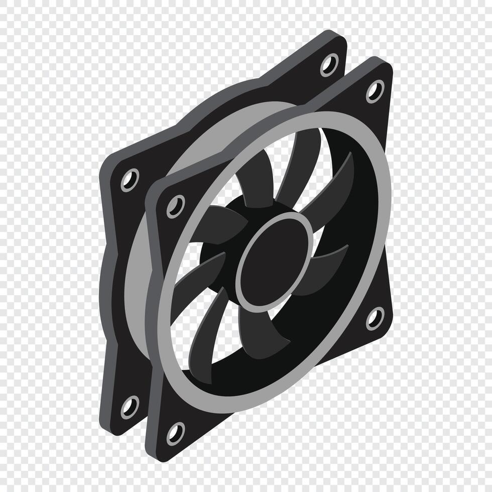 Isometric computer fan. Computer fan cooler. Isometric of PC case fan. Computer hardware components. . vector