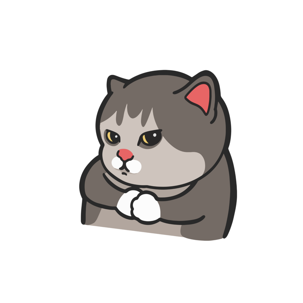 Pouted Gray Cat Meme Sticker Transparent Cute Illustration png