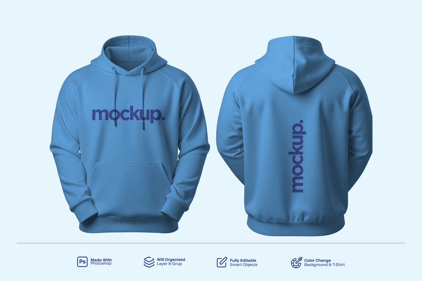 Realistic Hoodie Mockup in Blue Front and Back View psd