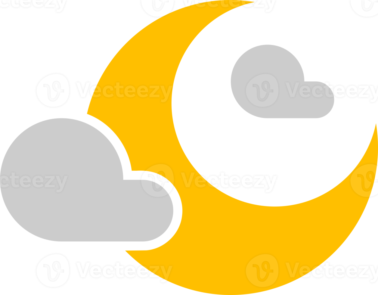 Yellow crescent moon with cloud icon png