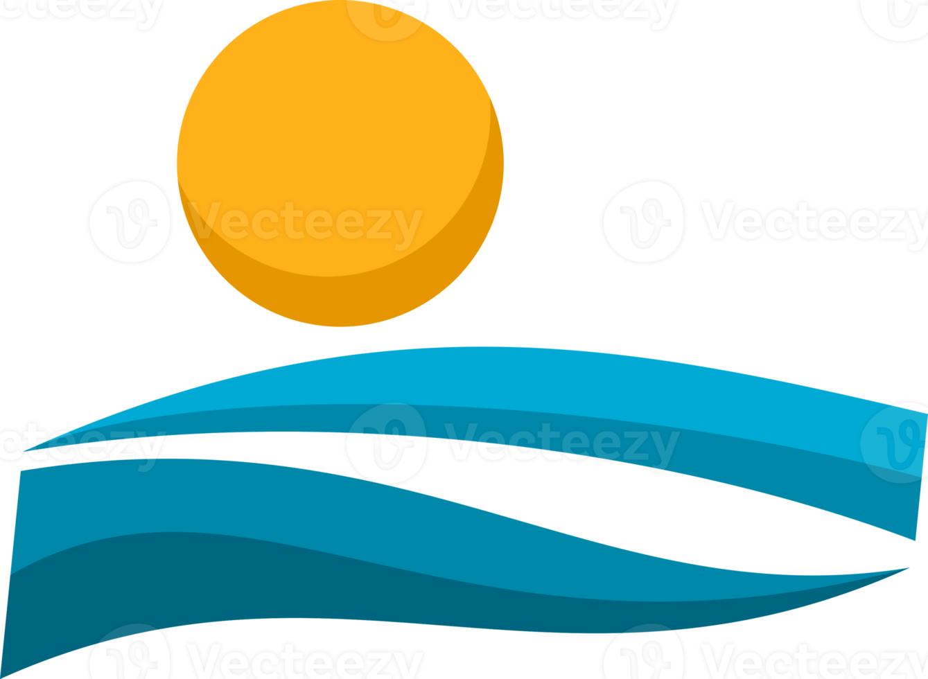 Yellow sun with blue sea icon png