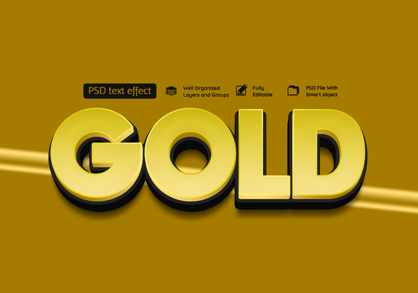 Editable 3d style gold text effect psd