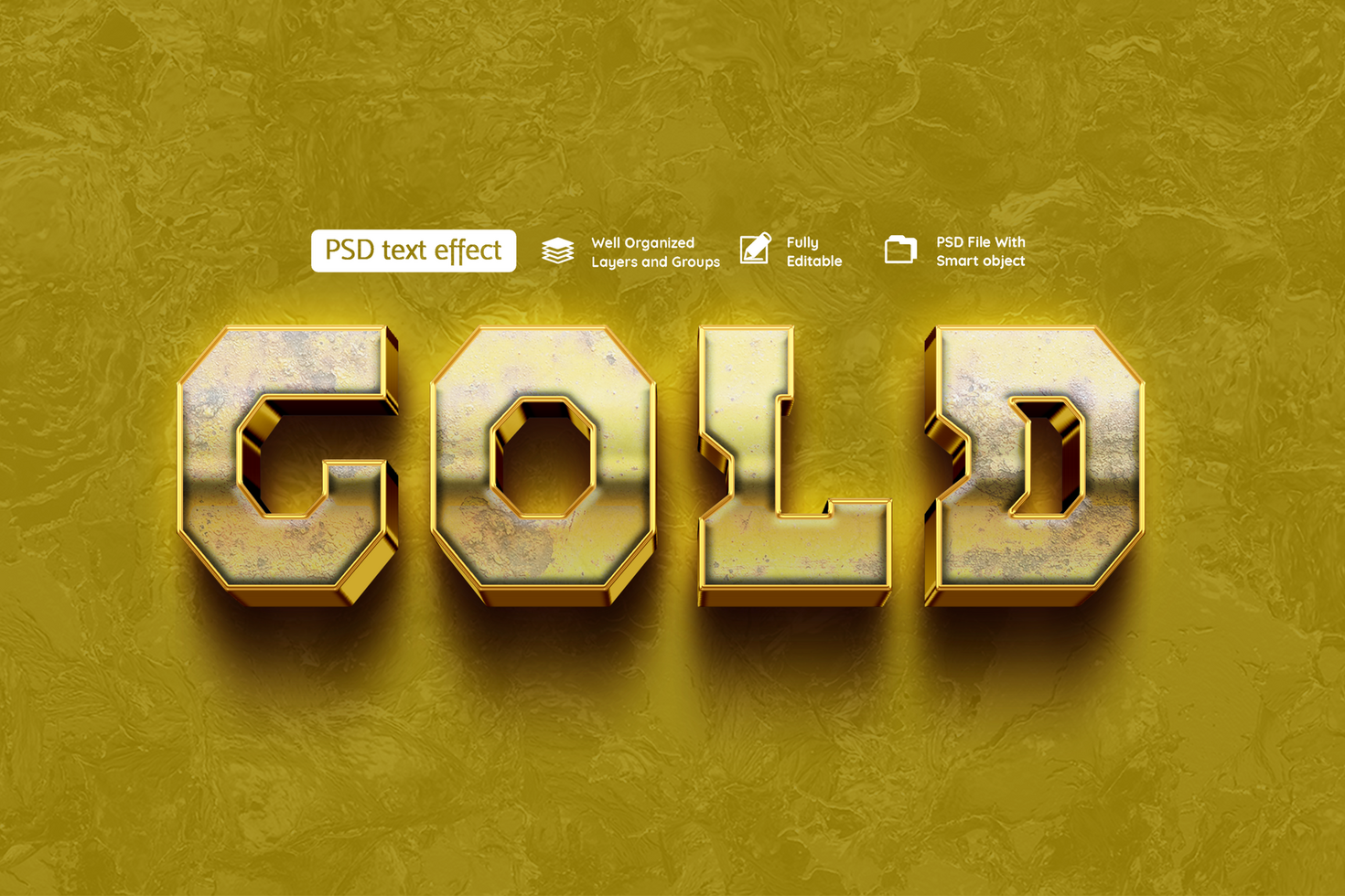 Rusty gold 3d editable text effect psd