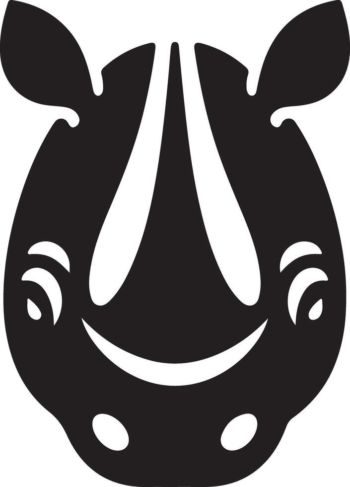 A stylized black and white rhino head with decorative swirls and simple features vector