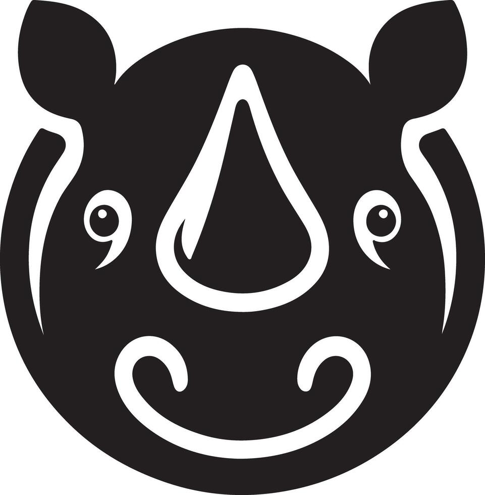 A stylized black and white rhino head with cartoonish features on a white background vector
