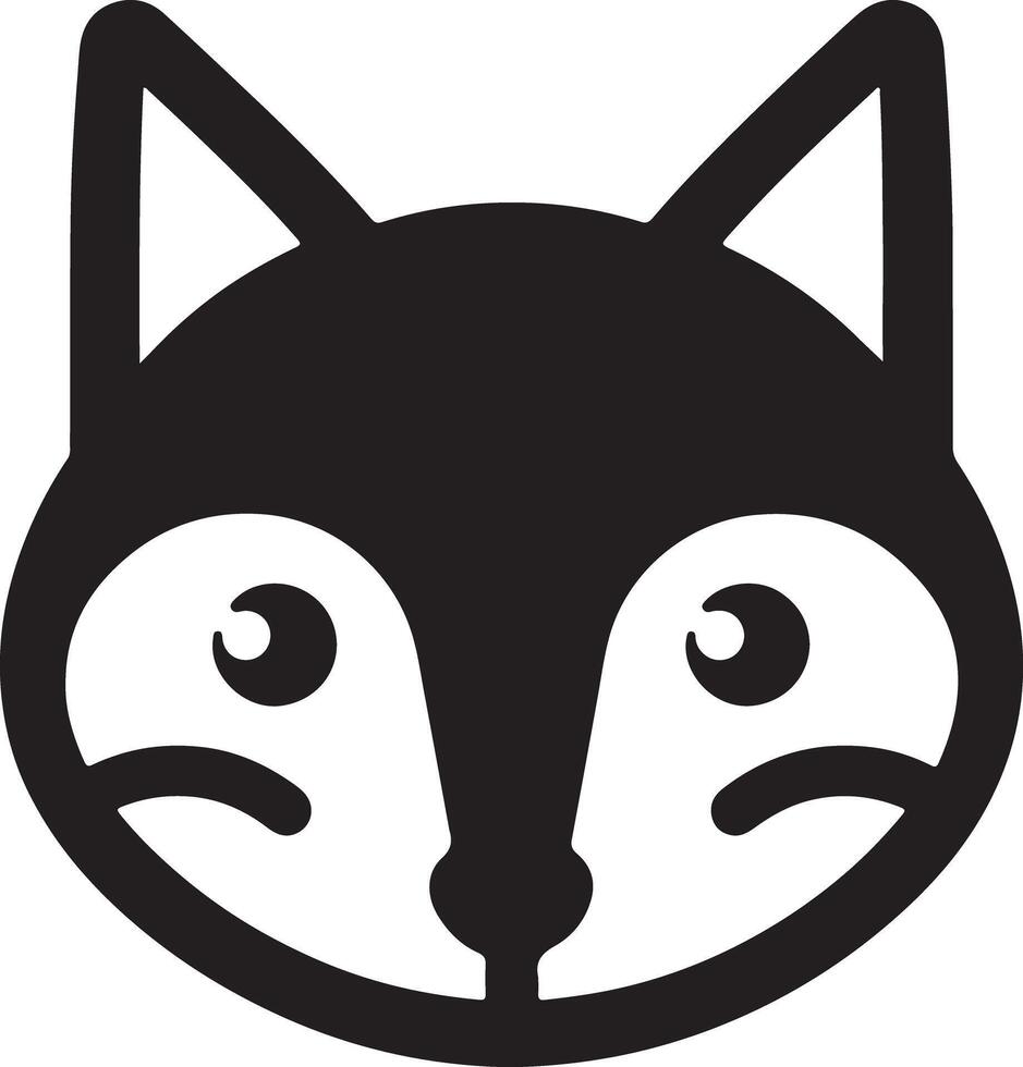 A simple black and white graphic of a fox head with large eyes and pointy ears vector