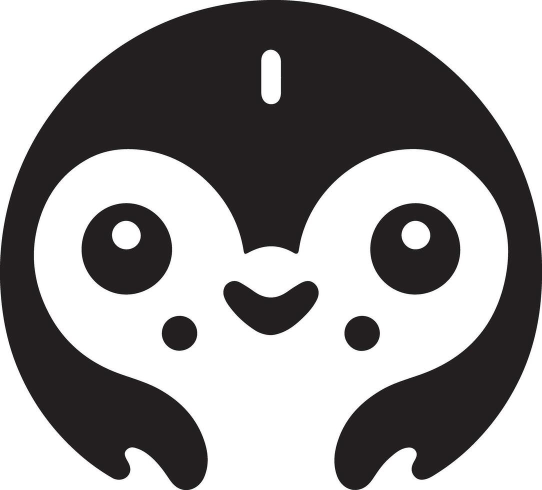 A minimalist black and white illustration of a cartoon penguin with big round eyes vector