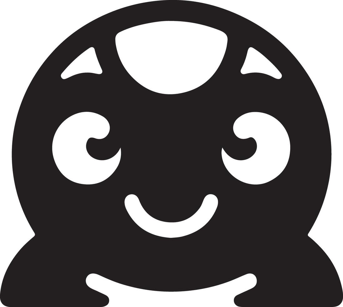 A black and white graphic of a smiling cartoon character with large round eyes and head vector